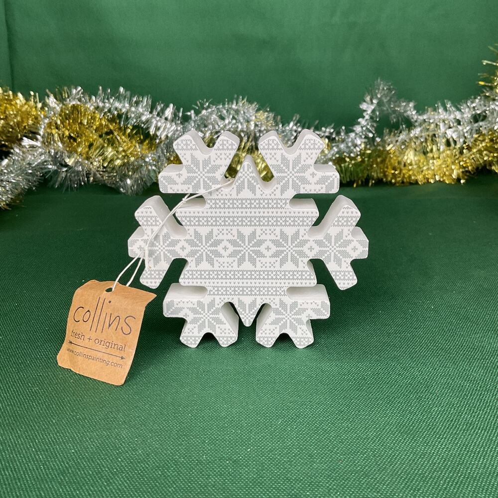Collins Painting Wood Snowflake Block Decor Christmas Fair Isle Winter Tabletop